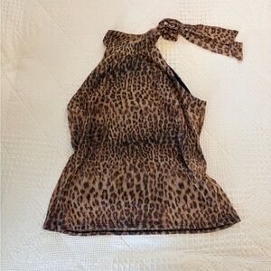 INC International Concepts Leopard Print High Neck Blouse